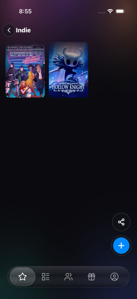 Faves list view showing saved items with cover art