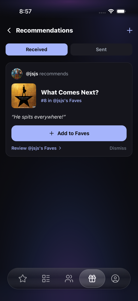 Faves recommendations inbox